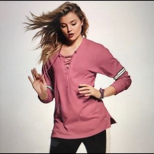 PINK lace up rose long sleeve shirt